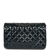 Pre-owned Chanel Medium Classic Double Flap Bag Navy Blue Patent Ruthenium Hardware - Thumbnail View 4