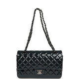 Pre-owned Chanel Medium Classic Double Flap Bag Navy Blue Patent Ruthenium Hardware - Thumbnail View 7