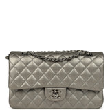 Pre-owned Chanel Medium Classic Double Flap Bag Dark Silver Lambskin Ruthenium Hardware - Thumbnail View 1