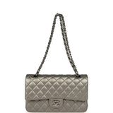 Pre-owned Chanel Medium Classic Double Flap Bag Dark Silver Lambskin Ruthenium Hardware - Thumbnail View 7