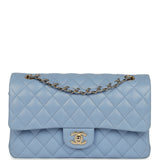 Chanel Medium Classic Double Flap Bag Light Blue Lambskin Light Gold Hardware - Thumbnail View 1