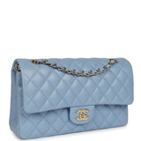Chanel Medium Classic Double Flap Bag Light Blue Lambskin Light Gold Hardware - Thumbnail View 2