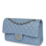Chanel Medium Classic Double Flap Bag Light Blue Lambskin Light Gold Hardware - Thumbnail View 5