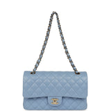 Chanel Medium Classic Double Flap Bag Light Blue Lambskin Light Gold Hardware - Thumbnail View 7
