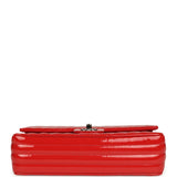 Pre-owned Chanel Medium Chevron Classic Double Flap Bag Red Patent Leather Silver Hardware - Thumbnail View 6
