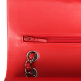 Pre-owned Chanel Medium Chevron Classic Double Flap Bag Red Patent Leather Silver Hardware - Thumbnail View 8