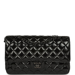 Chanel Medium Classic Double Flap Bag So Black Shiny Aged Calfskin Black Hardware