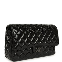 Chanel Medium Classic Double Flap Bag So Black Shiny Aged Calfskin Black Hardware