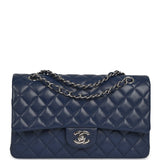 Pre-owned Chanel Medium Classic Double Flap Bag Navy Blue Caviar Silver Hardware - Thumbnail View 1