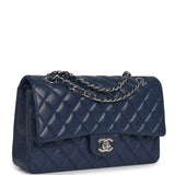 Pre-owned Chanel Medium Classic Double Flap Bag Navy Blue Caviar Silver Hardware - Thumbnail View 2
