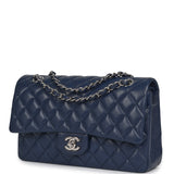 Pre-owned Chanel Medium Classic Double Flap Bag Navy Blue Caviar Silver Hardware - Thumbnail View 5