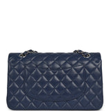 Pre-owned Chanel Medium Classic Double Flap Bag Navy Blue Caviar Silver Hardware - Thumbnail View 4