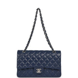 Pre-owned Chanel Medium Classic Double Flap Bag Navy Blue Caviar Silver Hardware - Thumbnail View 7