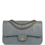Pre-owned Chanel Medium Classic Double Flap Bag Grey Python Antique Gold Hardware - Thumbnail View 1