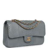 Pre-owned Chanel Medium Classic Double Flap Bag Grey Python Antique Gold Hardware - Thumbnail View 2