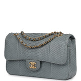 Pre-owned Chanel Medium Classic Double Flap Bag Grey Python Antique Gold Hardware - Thumbnail View 5