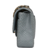 Pre-owned Chanel Medium Classic Double Flap Bag Grey Python Antique Gold Hardware - Thumbnail View 3