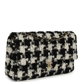 Pre-owned Chanel Medium Classic Double Flap Bag Black, White, Tweed Light Gold Hardware - Thumbnail View 2