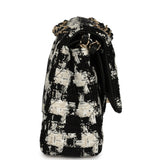 Pre-owned Chanel Medium Classic Double Flap Bag Black, White, Tweed Light Gold Hardware - Thumbnail View 3