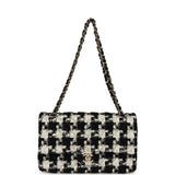 Pre-owned Chanel Medium Classic Double Flap Bag Black, White, Tweed Light Gold Hardware - Thumbnail View 7