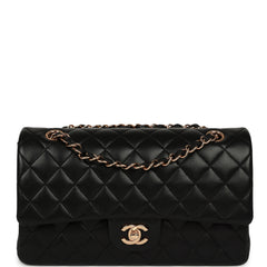 Pre-owned Chanel Medium Classic Double Flap Black Lambskin Rose Gold Hardware