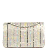 Pre-owned Chanel Medium Sequin Classic Double Flap Bag Light Grey, Pink, Yellow Embroidered Satin Silver Hardware - Thumbnail View 4
