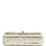 Pre-owned Chanel Medium Sequin Classic Double Flap Bag Light Grey, Pink, Yellow Embroidered Satin Silver Hardware - Thumbnail View 6