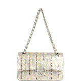 Pre-owned Chanel Medium Sequin Classic Double Flap Bag Light Grey, Pink, Yellow Embroidered Satin Silver Hardware - Thumbnail View 7