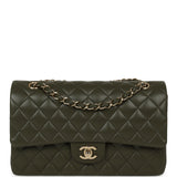Pre-owned Chanel Medium Classic Double Flap Bag Khaki Lambskin Gold Hardware - Thumbnail View 1