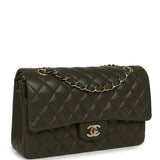 Pre-owned Chanel Medium Classic Double Flap Bag Khaki Lambskin Gold Hardware - Thumbnail View 2