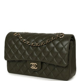 Pre-owned Chanel Medium Classic Double Flap Bag Khaki Lambskin Gold Hardware - Thumbnail View 5