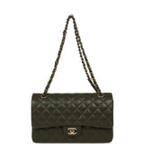 Pre-owned Chanel Medium Classic Double Flap Bag Khaki Lambskin Gold Hardware - Thumbnail View 7