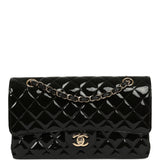 Pre-owned Chanel Medium Classic Double Flap Bag Black Patent Light Gold Hardware - Thumbnail View 1