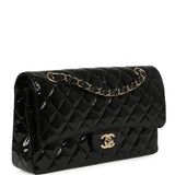 Pre-owned Chanel Medium Classic Double Flap Bag Black Patent Light Gold Hardware - Thumbnail View 2
