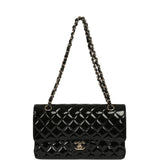 Pre-owned Chanel Medium Classic Double Flap Bag Black Patent Light Gold Hardware - Thumbnail View 7