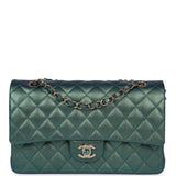Chanel Medium Classic Double Flap Bag Green Iridescent Caviar Light Gold Hardware - Thumbnail View 1