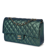 Chanel Medium Classic Double Flap Bag Green Iridescent Caviar Light Gold Hardware - Thumbnail View 5