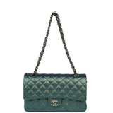 Chanel Medium Classic Double Flap Bag Green Iridescent Caviar Light Gold Hardware - Thumbnail View 7