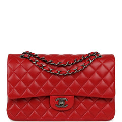 Chanel Medium Classic Double Flap Bag Red Lambskin Aged Ruthenium Hardware