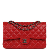 Chanel Medium Classic Double Flap Bag Red Lambskin Aged Ruthenium Hardware - Thumbnail View 1