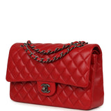 Chanel Medium Classic Double Flap Bag Red Lambskin Aged Ruthenium Hardware - Thumbnail View 5