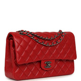 Chanel Medium Classic Double Flap Bag Red Lambskin Aged Ruthenium Hardware - Thumbnail View 2