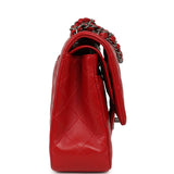 Chanel Medium Classic Double Flap Bag Red Lambskin Aged Ruthenium Hardware - Thumbnail View 3