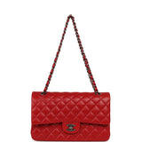 Chanel Medium Classic Double Flap Bag Red Lambskin Aged Ruthenium Hardware - Thumbnail View 7