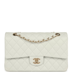 Chanel Medium Classic Double Flap Bag White Lambskin Brushed Gold Hardware