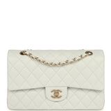 Chanel Medium Classic Double Flap Bag White Lambskin Brushed Gold Hardware - Thumbnail View 1