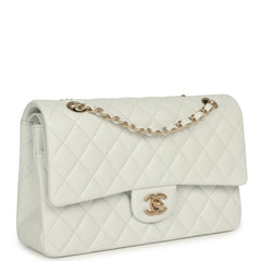 Chanel Medium Classic Double Flap Bag White Lambskin Brushed Gold Hardware