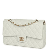 Chanel Medium Classic Double Flap Bag White Lambskin Brushed Gold Hardware - Thumbnail View 5