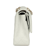 Chanel Medium Classic Double Flap Bag White Lambskin Brushed Gold Hardware - Thumbnail View 3