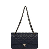 Chanel Medium Classic Double Flap Bag Navy Blue Shiny Caviar Light Gold Hardware - Thumbnail View 7